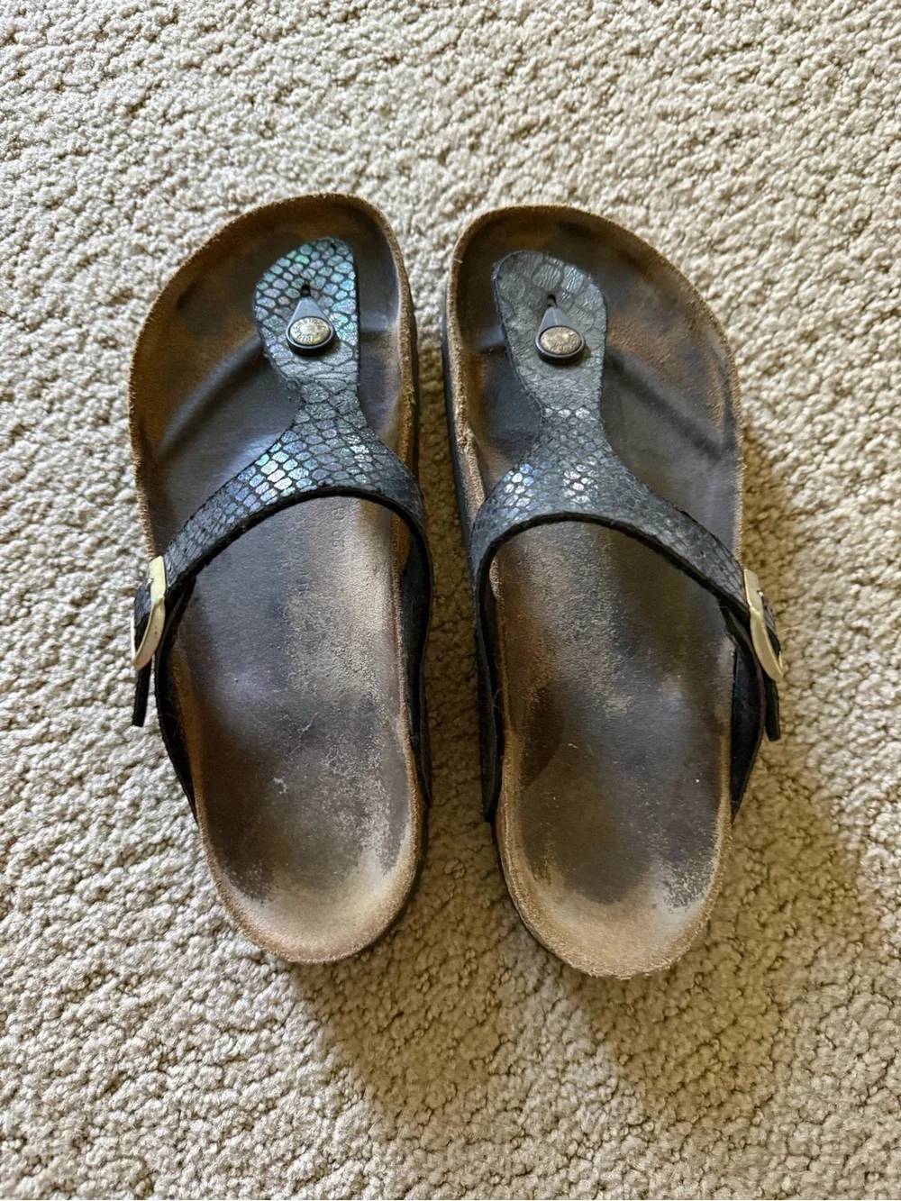 Birkenstock Iridescent Black-Green Gizeh Sandals